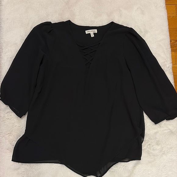 Faith & Joy Black Crisscross V-Neck Blouse Size Small | Chic Work Layer - Picture 1 of 5